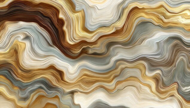 Abstract, flowing, organic bands of earth tones and metallic sheen