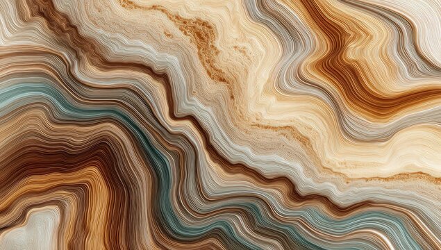 Swirling bands of earthy brown, gold, white, and teal create abstract natural patterns