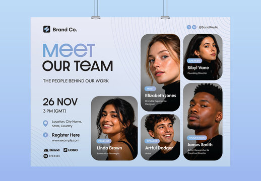 Meet The Team Event Poster & Company Org Chart Template in Landscape Layout