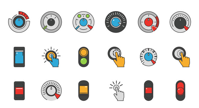 Set of Round Control Dials and Touchscreen Icons