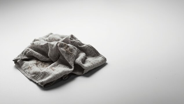 Dirty dishcloth placed on clean white background