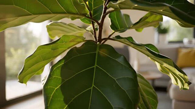 Beautiful Fiddle Leaf Fig Plant in a Modern Living Room.