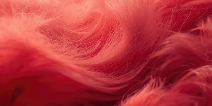 Close up view of red fur with soft flowing strands and blended color tones appropriate for background copy space
