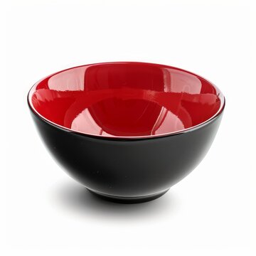 Red and black ceramic bowl isolated on white background