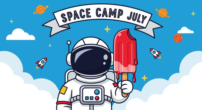 Space Camp July Summer Illustration with Astronaut and Popsicle