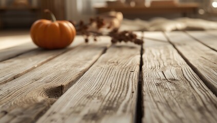 Naklejka premium Detailed closeup of white bleached wood boho chic living room with autumn decor