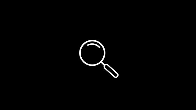 Animated White Magnifying Glass Search Icon on Black Background.Minimal Search Symbol Animation 4k video