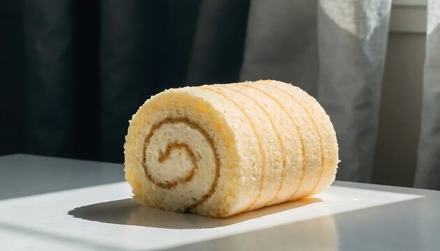 Delicious Swiss roll showcasing elegant spiral detail and soft texture, perfect for culinary photography projects.