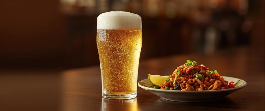 Favorite Filipino combination of cold beer with spicy pork sisig