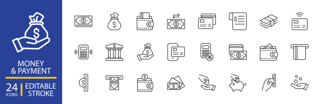 Money & Payment icon set Editable Stroke