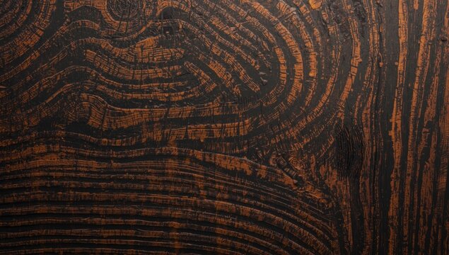Close view of a richly textured dark timber surface with varied grain and color nuances