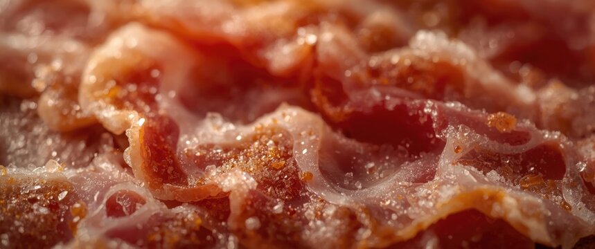 Delicate crystalline texture in salt cured acorn fed Iberian bacon highlighting superior culinary quality
