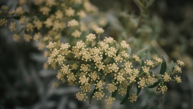 Detailed view of spiraea meadowsweet with muted gray surroundings