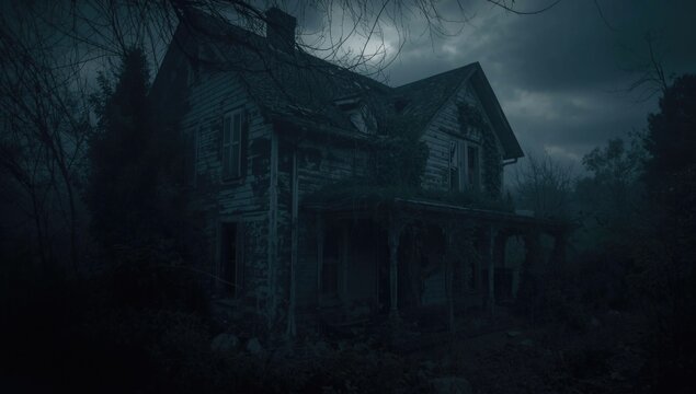 Forsaken house with chaotic darkness and eerie mood plus copyspace for text