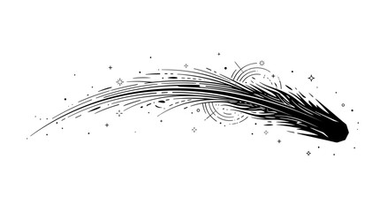 Stylized hand drawn comet illustration with motion trails. © Nisa