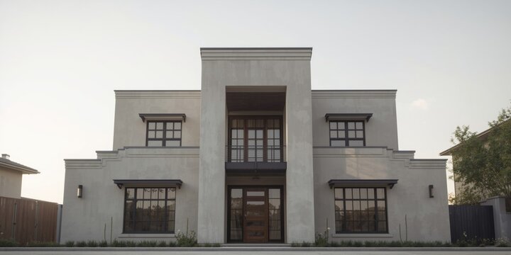 Exterior shot of renovated house with steel beam lintel and visible architectural texture