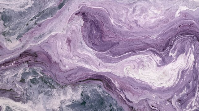 Medium shot of lavender marble resembling celestial patterns with soft grey and pearly white swirls captured topdown to highlight texture and ethereal cosmic vibes.