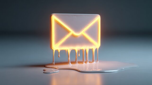 An illuminated email icon appears to be melting, with drips of light forming a puddle below. The glowing graphic evokes a sense of urgency or digital overload
