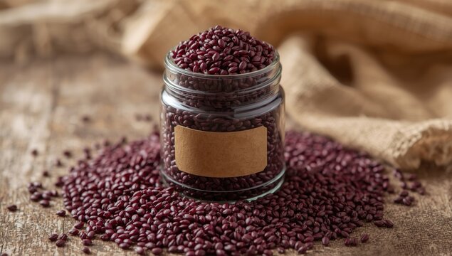 Harvested purple riceberry in a jar placed with space for text