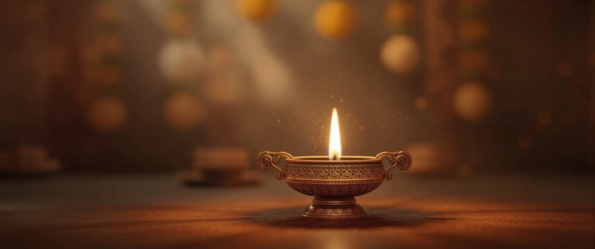 Elegant Pancha Muga Kuthu Vilakku Highlighting Joyful Ambiance