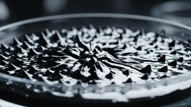 Ferrofluid Magnetic Fluid Spikes in Petri Dish Stirred by Magnet Underneath