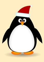 Fototapeta premium Cute funny vector drawing penguin in red hat