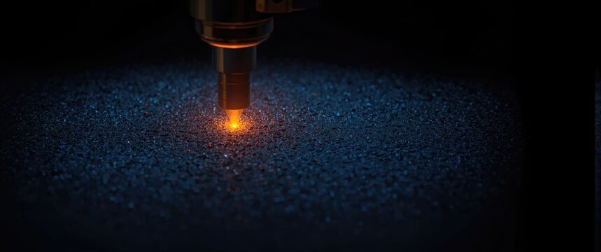 Focused image of intense laser processing on refractory metals featuring scorched surface and copy space