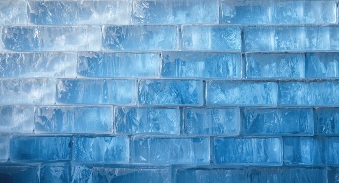 Glowing blue ice blocks creating a textured white brick wall background