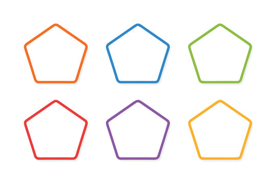 Set of Six Pentagon Frames Featuring Geometric Five Sided Shapes for Graphic Design Layouts Simple Flat Vector Illustration Collection for Modern Branding Minimalist Border Elements and Icons