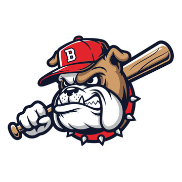 Aggressive Bulldog Mascot Holding Baseball Bat, Sports Team Logo