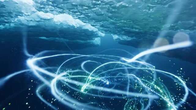 Abstract Digital Network of Glowing Light Trails Over Earth  Future Technology
