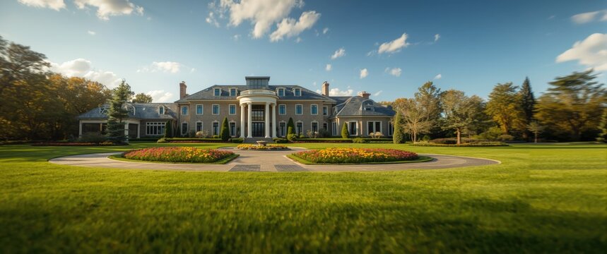 Expansive upscale property boasting a meticulously maintained front yard