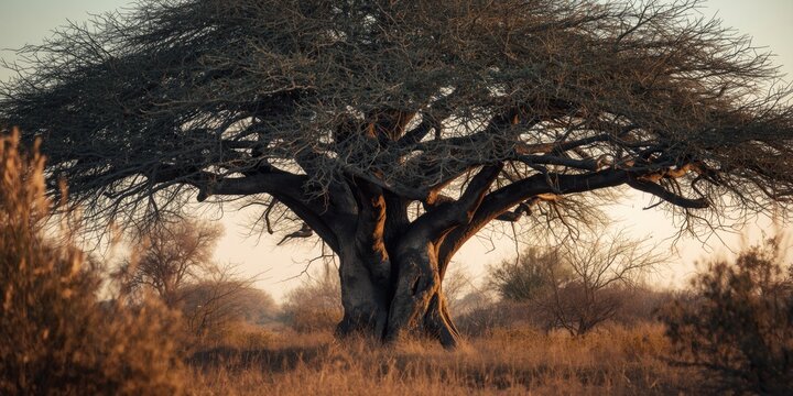 Graceful marula tree standing tall in natural light