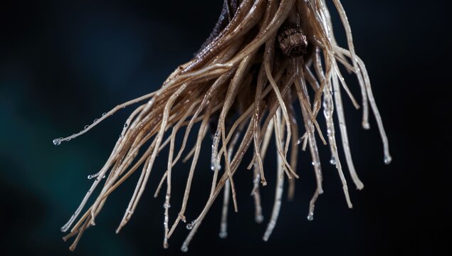Close up of orchid roots featuring moisture absorbing velamen layer