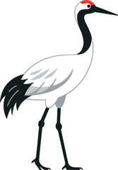 Obraz premium Red crowned crane standing side view vector illustration isolated on white background flat cartoon of Japanese redcrowned bird mascot for East Asian culture design