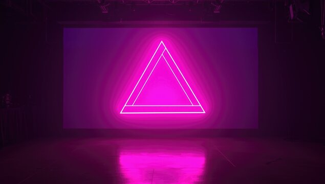 Cutting edge nightclub display with a shining equilateral triangle and vivid projection visuals