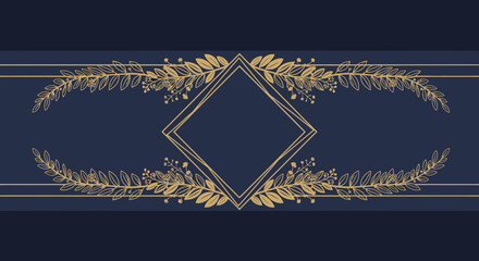 Elegant Gold Floral Border Frame on Navy Blue Background © Muh