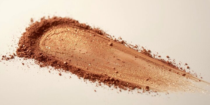 Decorative pressed bronzer powder with glitter shimmer and smudge display on plain backdrop