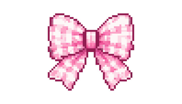 Cute pink pixel bow ribbon in soft pastel y2k style