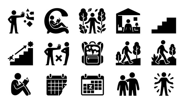 Highly Sensitive Person Self Care and Recovery Silhouette Icon Set