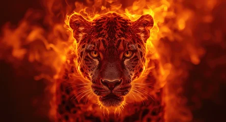 Fiery panther head electronic artwork with blazing backdrop © VirtualVista