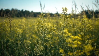 Obraz premium Field mustard plants flourishing under intense daylight exposure