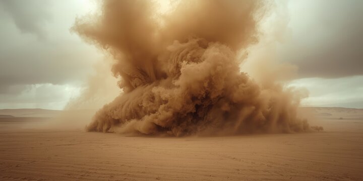Desert scene showing dramatic sandstorm demonstrating nature's raw power