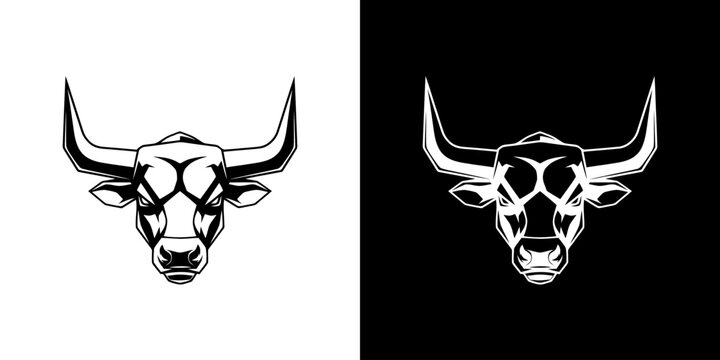 Monochrome Bull Head Illustration on Contrasting Backgrounds.