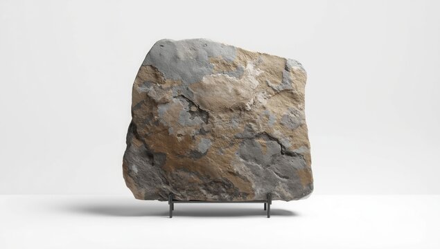 Flat rock surface display stand featuring natural texture isolated on white background