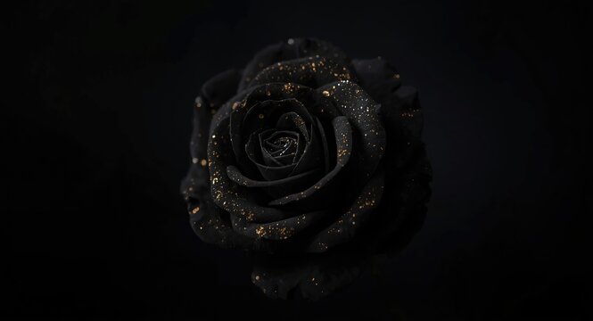 Elegant black and gold rose on a dark background with a mysterious floral theme
