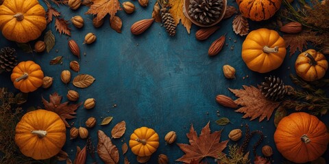 Obraz premium Festive Thanksgiving icons arranged on deep blue background