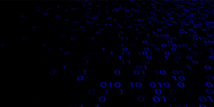 Blue Binary Data Software Programming Code Background. Random Parts of Program Code. Digital Data Technology Concept. 1 0 Machine Code. Random Binary Data Matrix Wide Vector Illustration.