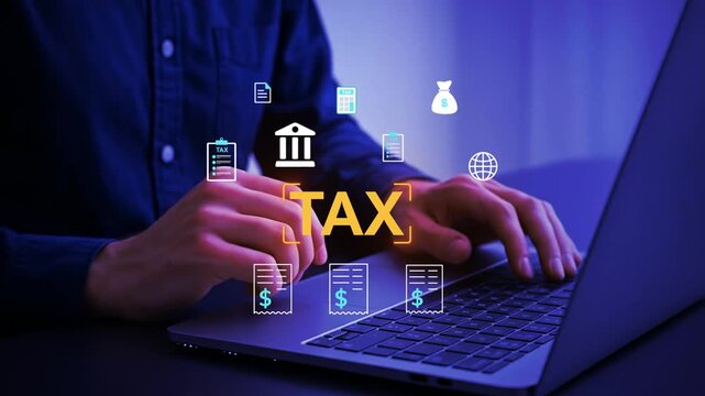 Online Tax Payment and Corporate Tax Management &ndash; Businessman Using Laptop for Financial Planning and Income Tax Return