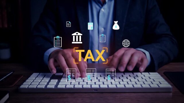 Online Tax Payment and Corporate Tax Management &ndash; Businessman Using Laptop for Financial Planning and Income Tax Return